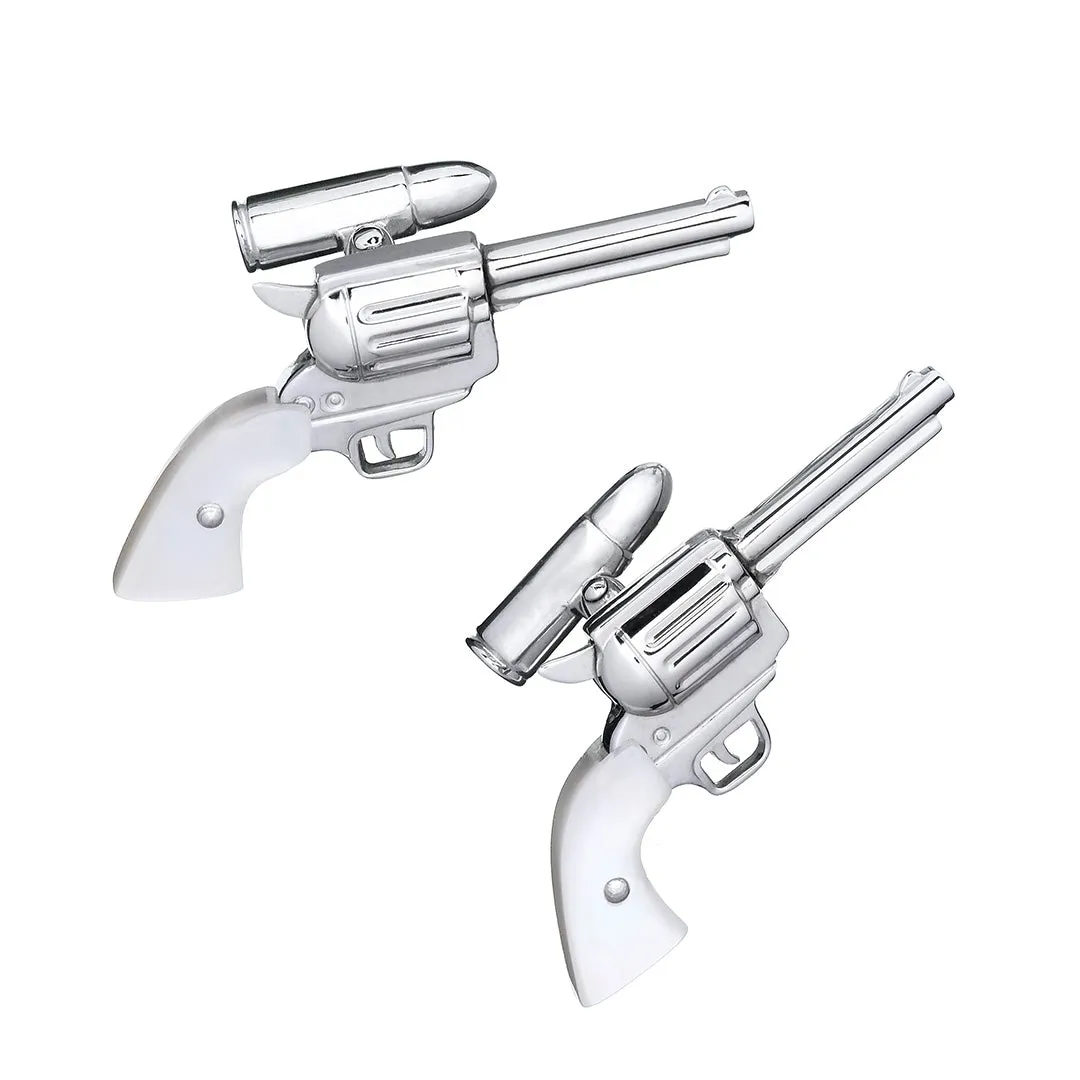 Pistol with Bullet Back Mother of Pearl Sterling Cufflinks