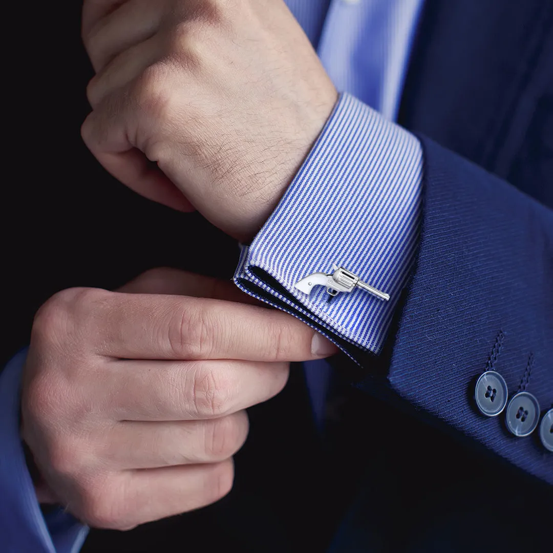 Pistol with Bullet Back Mother of Pearl Sterling Cufflinks