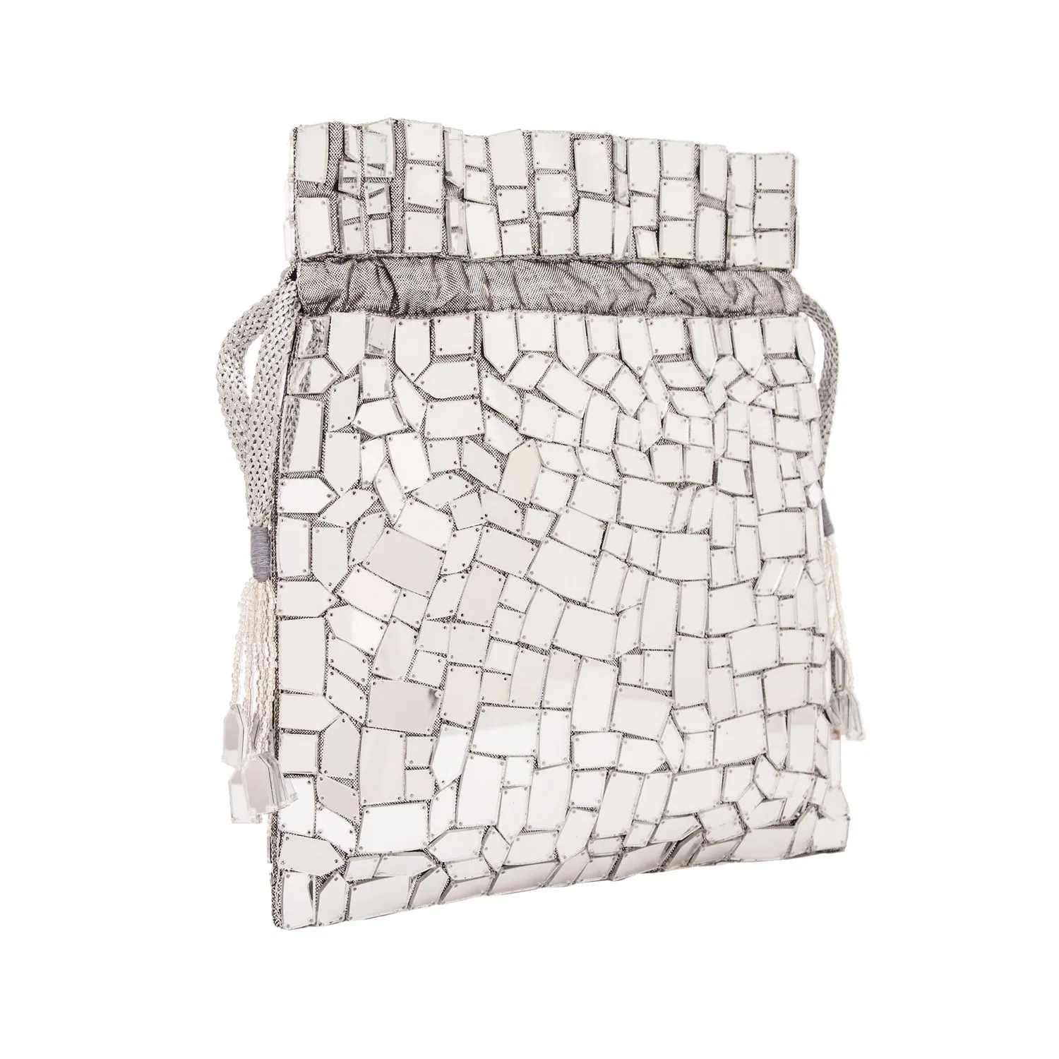 Pixie Silver Bucket Bag - Women's clutch bag for evening wear