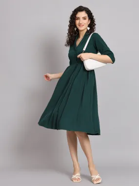 Pleated Flare Dress - Bottle Green