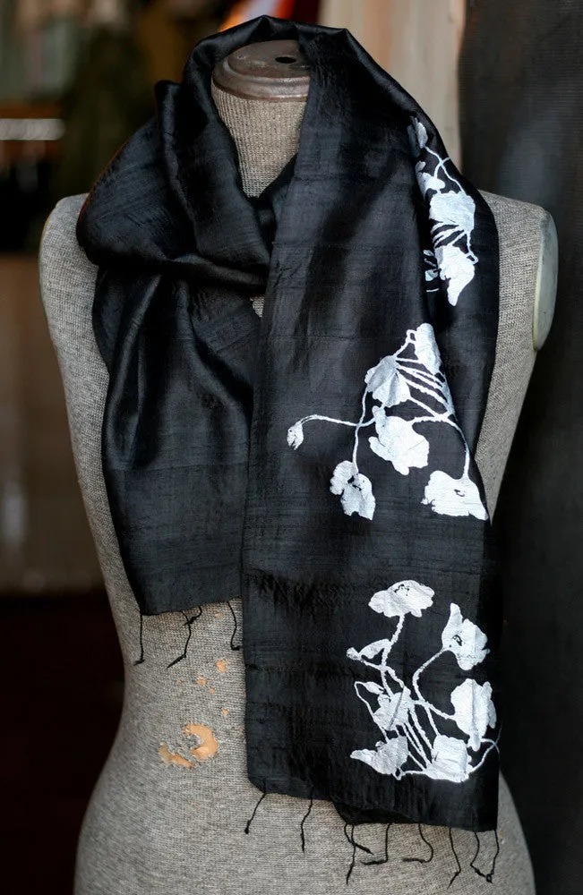 Poppies silk scarf, floral print.