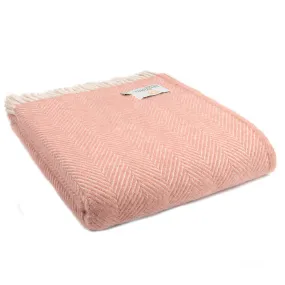 Pure New Wool Throw - Dusky Pink Herringbone