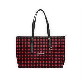 Red Buffalo Plaid Tote Bag, Plaid Print PU Leather Over The Shoulder Hand Work Bag 17"x11"/ 16"x10"