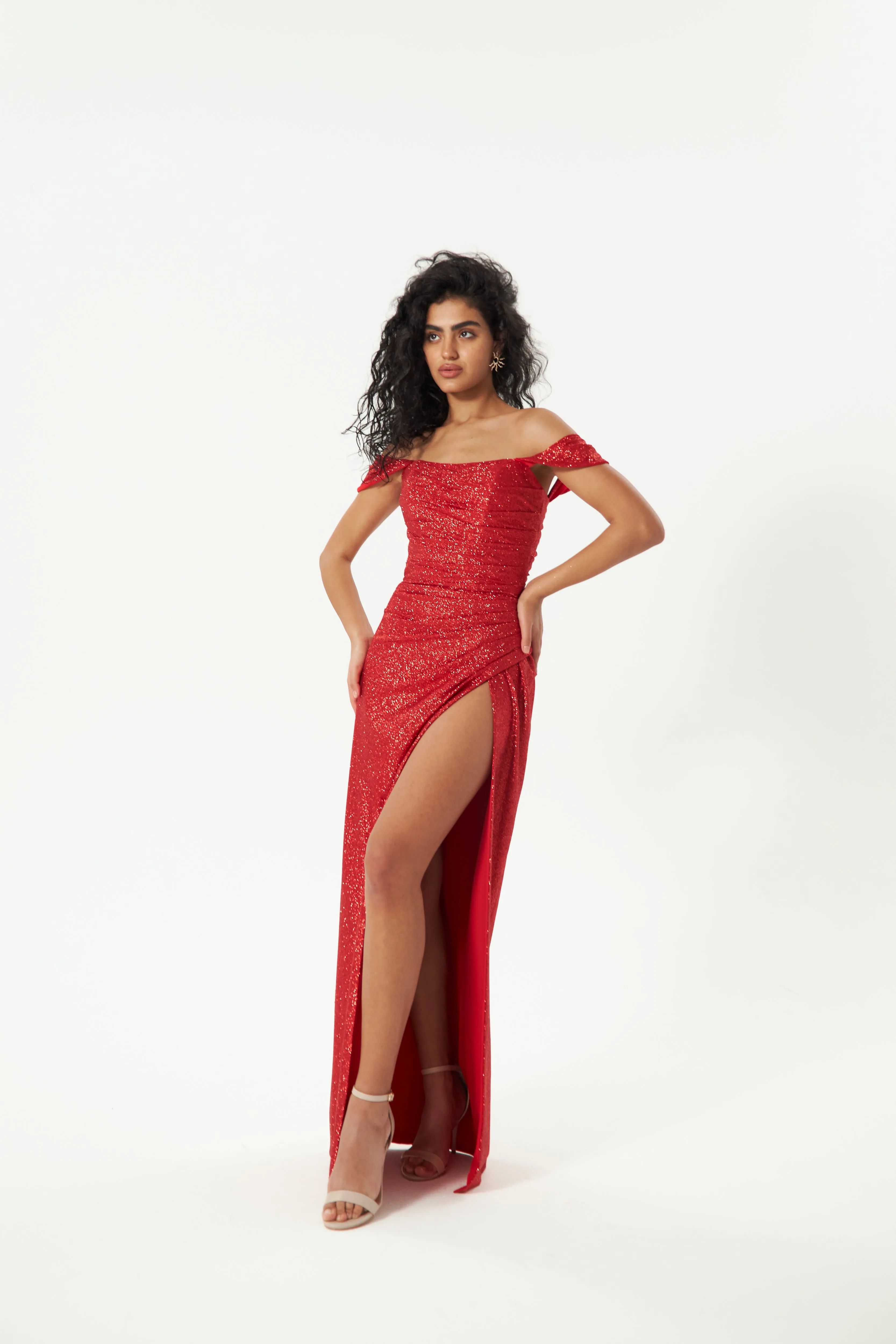 Red Glitter Mermaid Evening Dress Lovisa with Detachable Bow