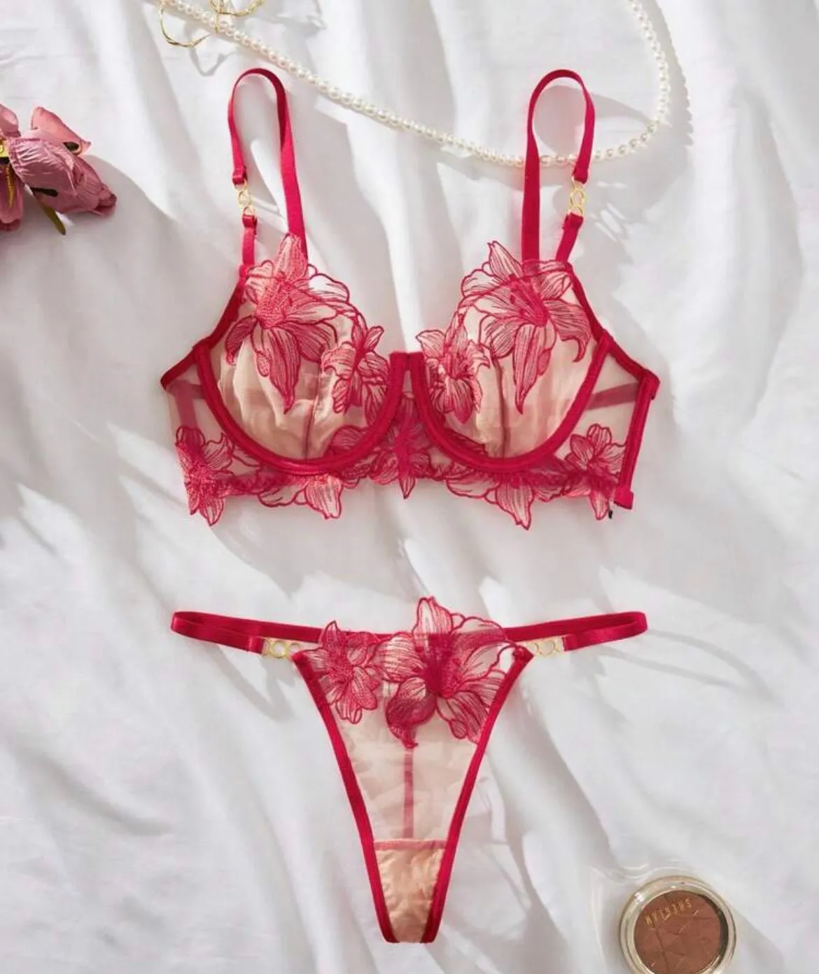 Red Lingerie Set Embroidered