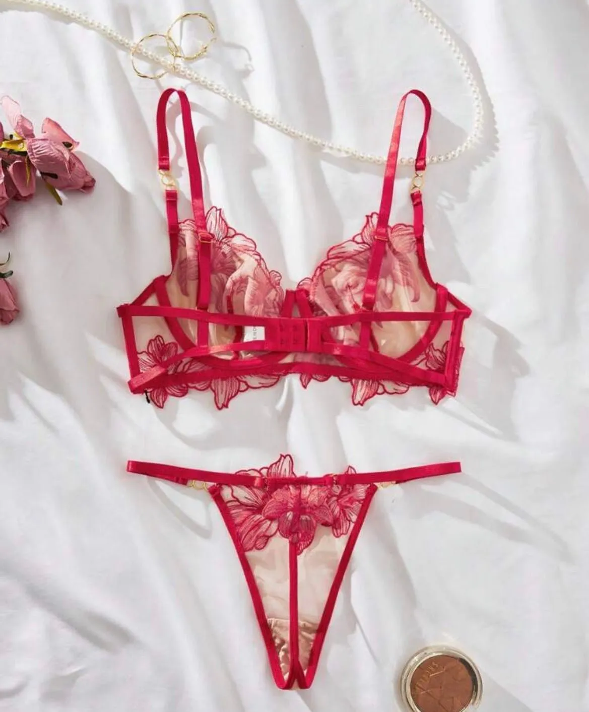 Red Lingerie Set Embroidered