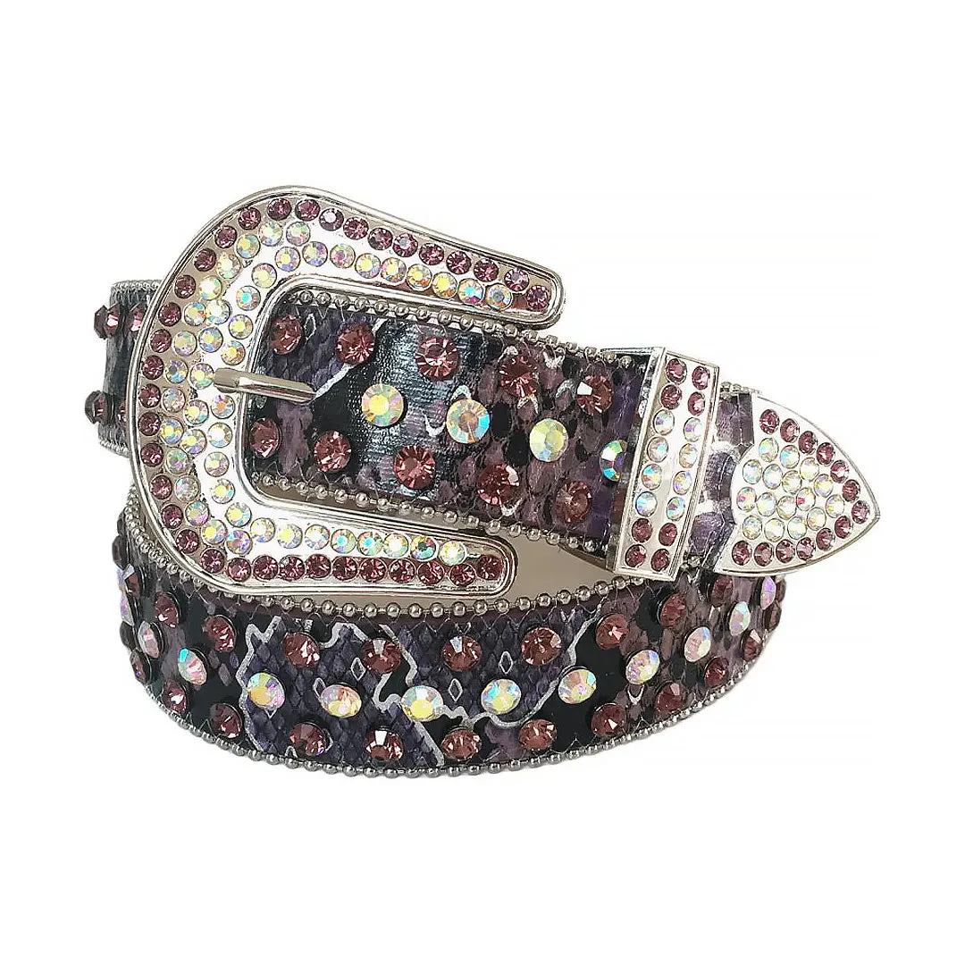 Rhinestone Wine And Chromatic Belt With Black Strap