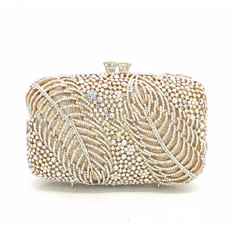 Rhinstone Leaf Detailed Clutch Evening Bag (Multiple Color Options)