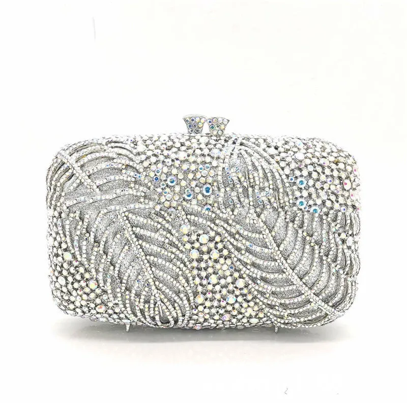 Rhinstone Leaf Detailed Clutch Evening Bag (Multiple Color Options)