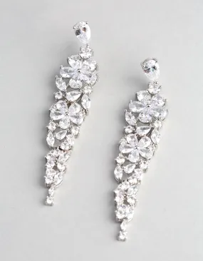 Rhodium Cubic Zirconia Statement Flower Drop Earrings