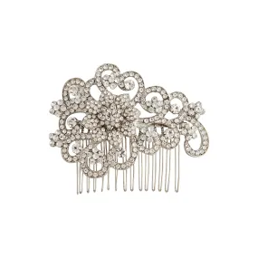 Rhodium Large Diamante Flower Comb