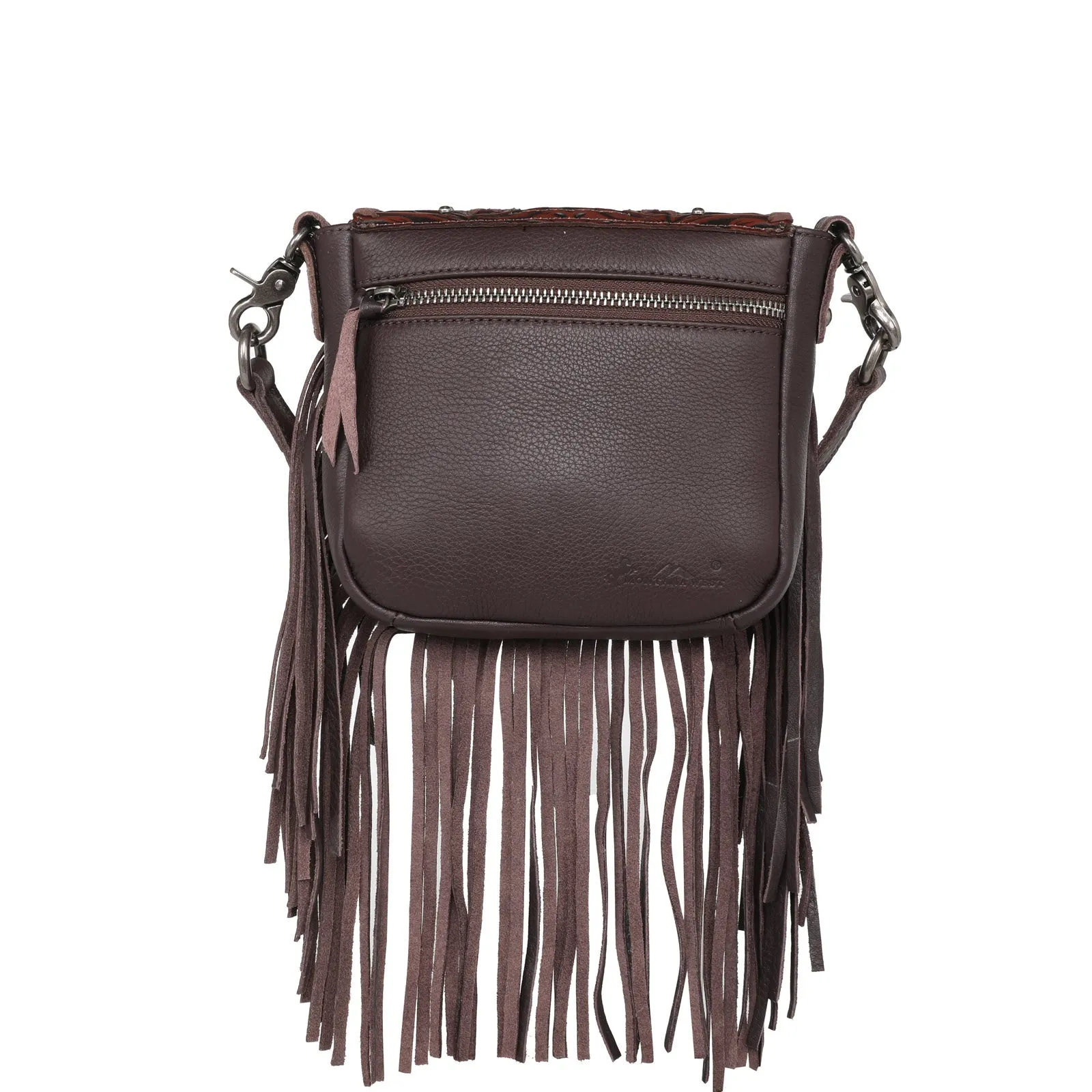 RLC-L166 Montana West Genuine Leather Tooled Collection Fringe Crossbody