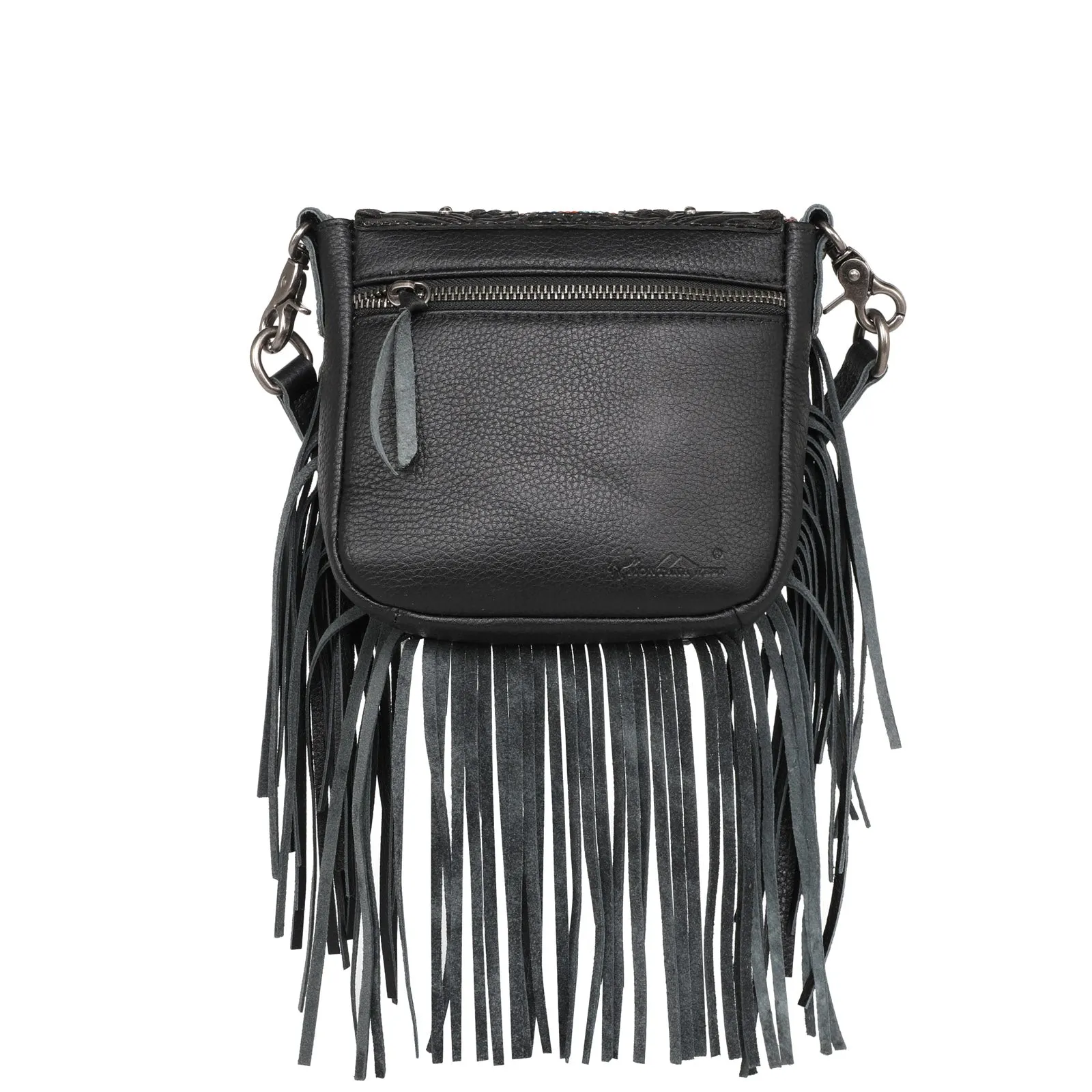 RLC-L166 Montana West Genuine Leather Tooled Collection Fringe Crossbody