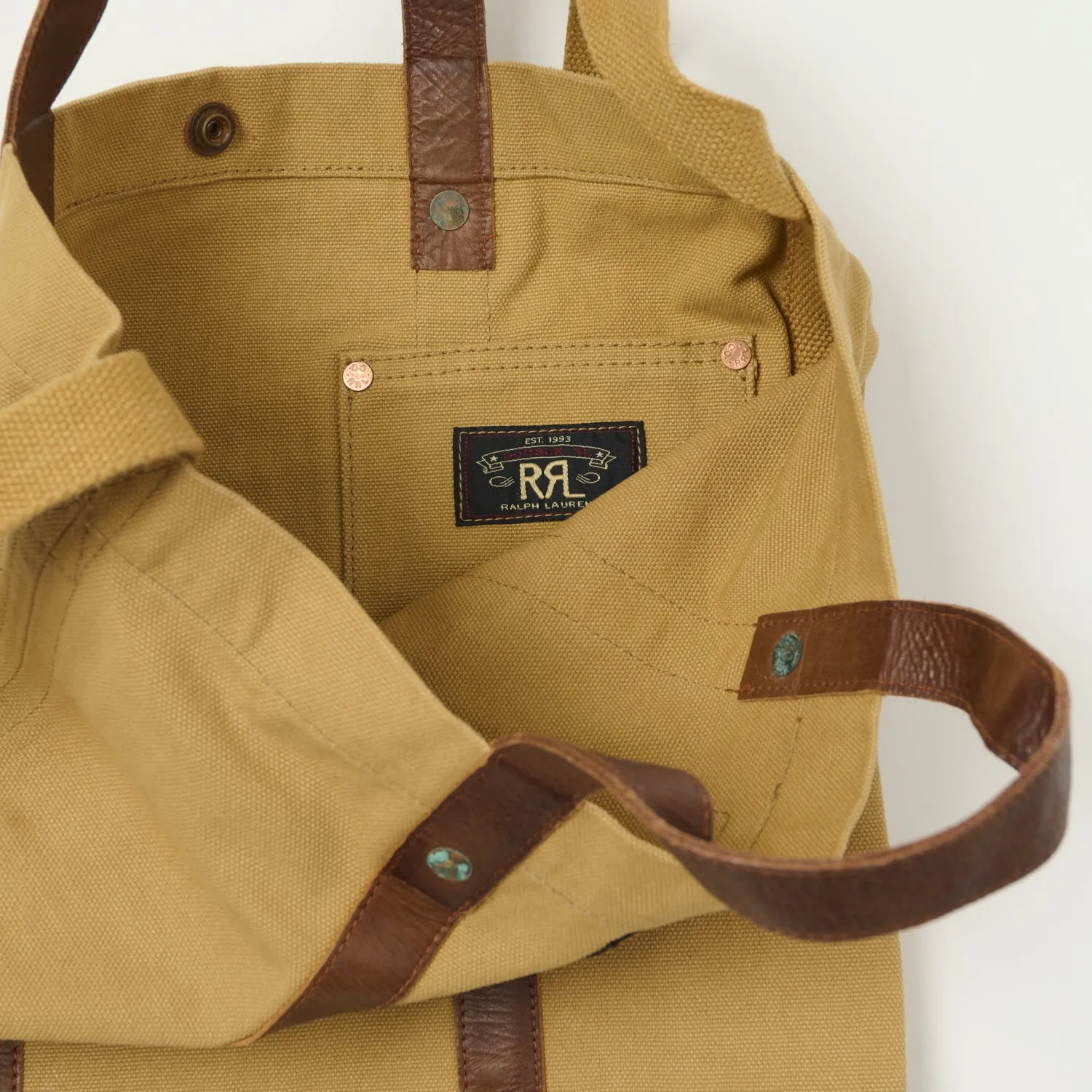 RRL Leather-Trim Canvas Tote - Khaki/Brown