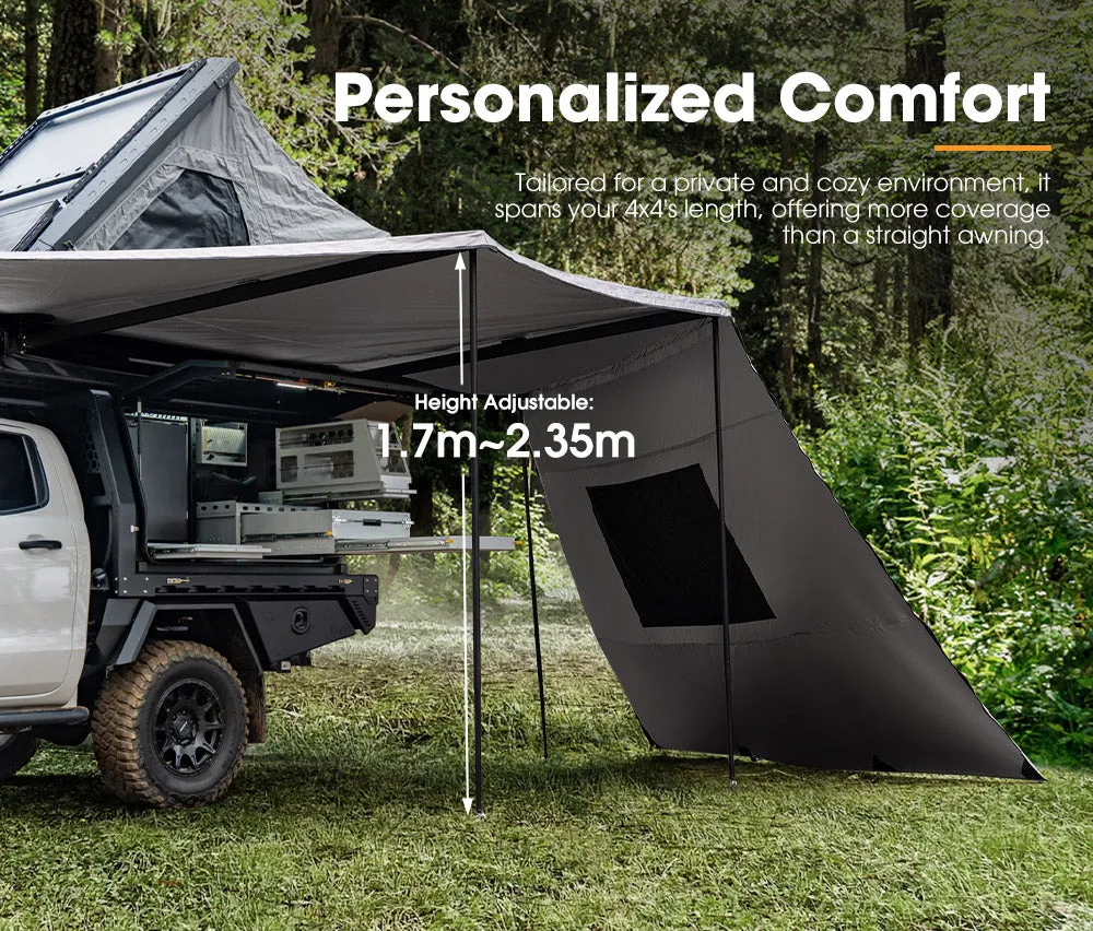 San Hima 180 Degree Awning With Side Wall Free-Standing Car Camping Sunshade