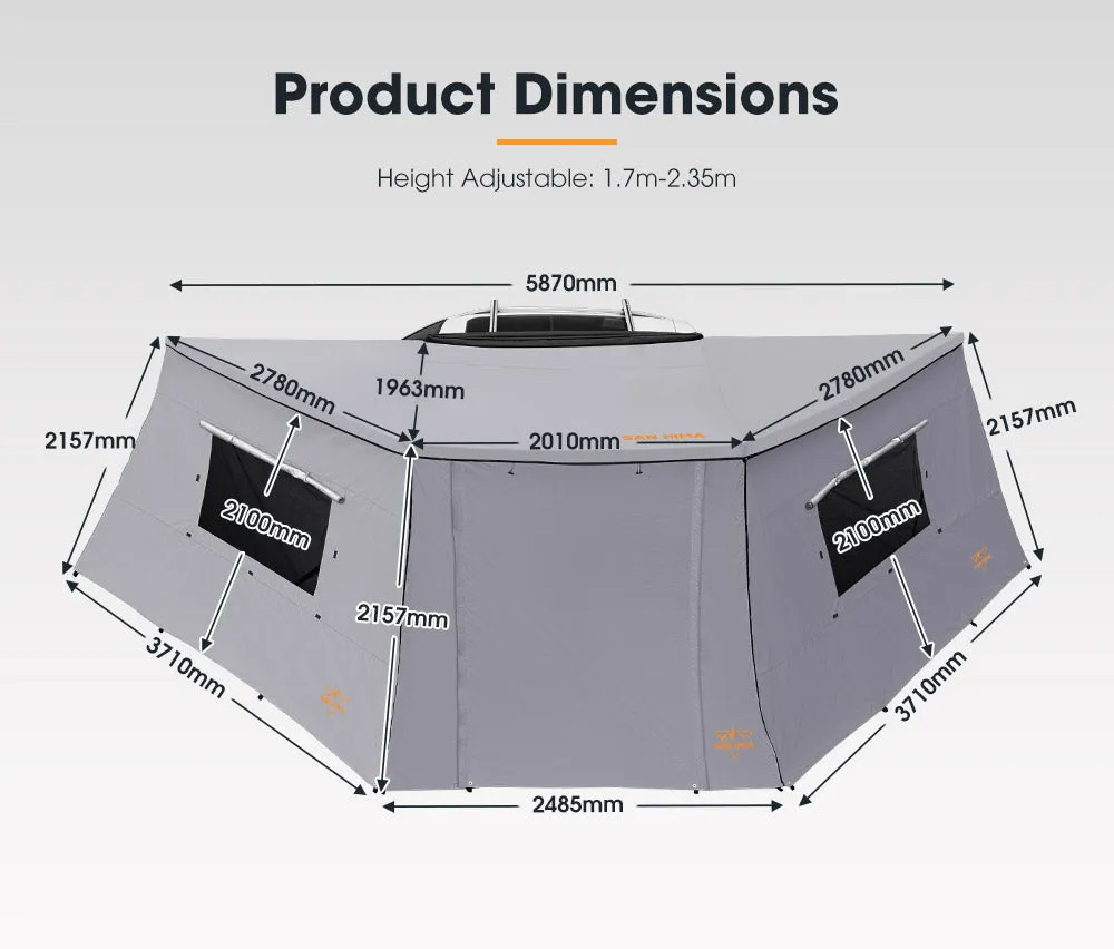 San Hima 180 Degree Awning With Side Wall Free-Standing Car Camping Sunshade