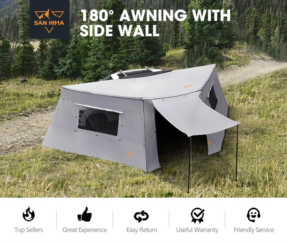 San Hima 180 Degree Awning With Side Wall Free-Standing Car Camping Sunshade