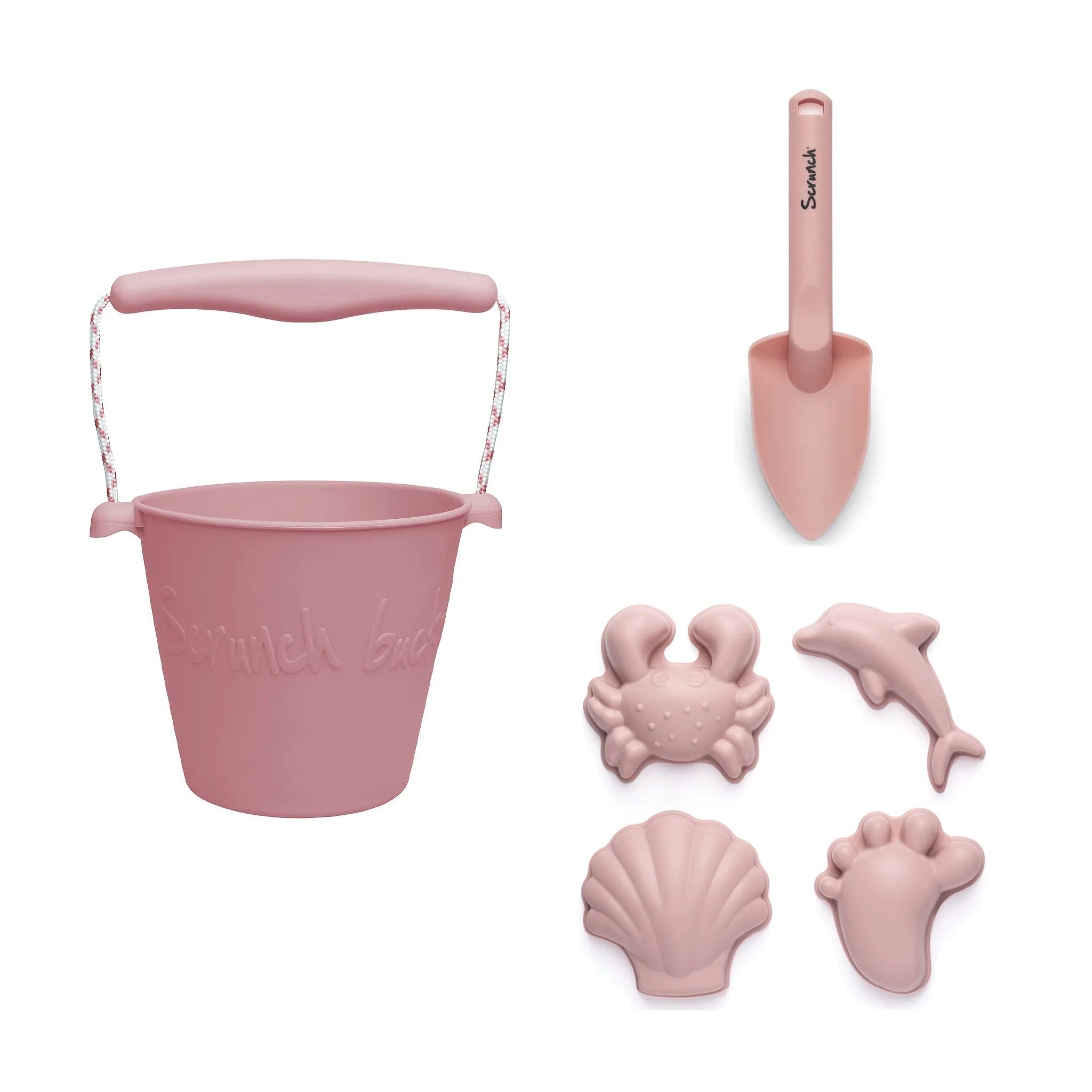 Scrunch Collapsible Silicone Bucket, Footprint Sand Moulds & Spade Set