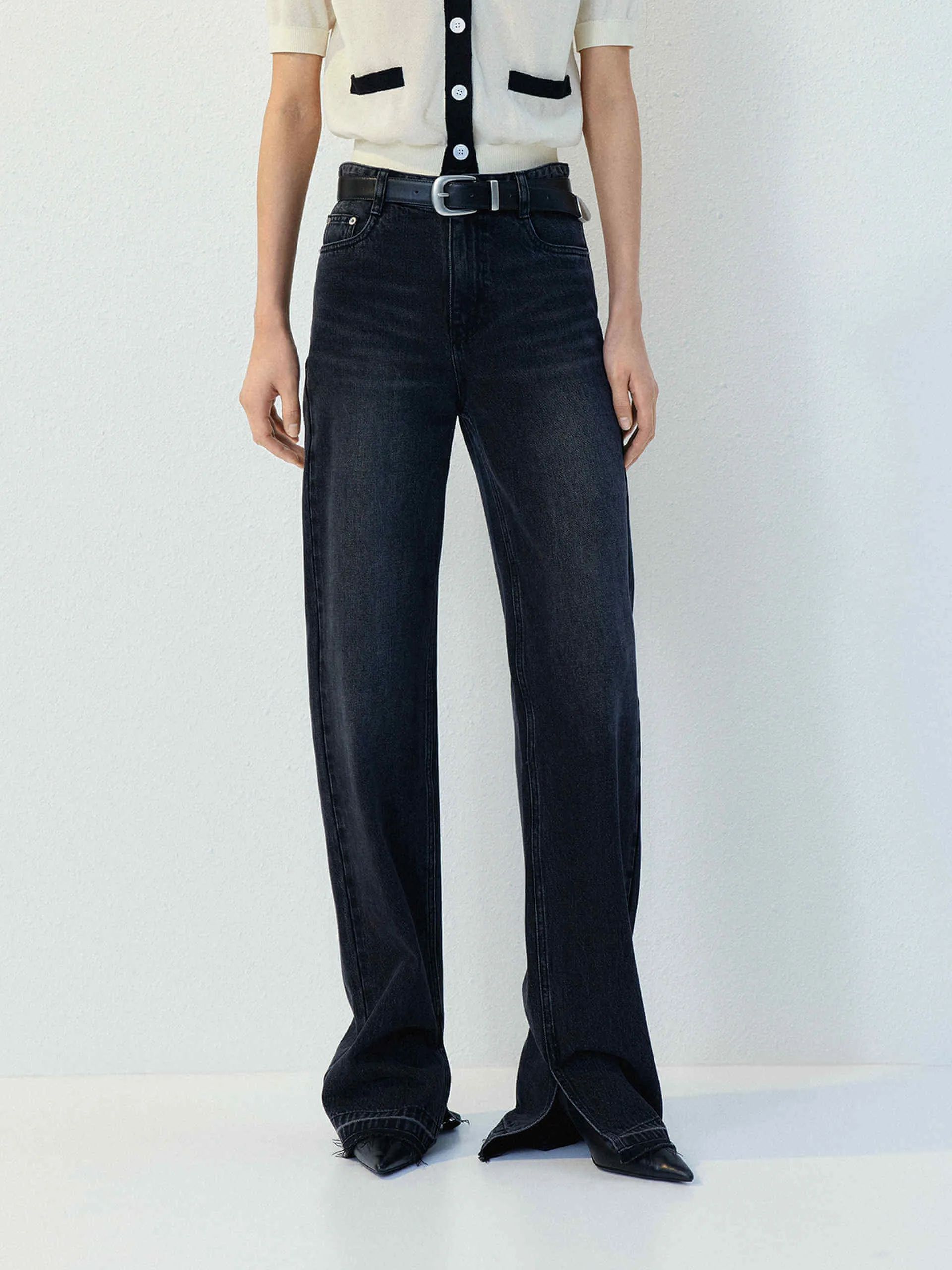 Side Slit Straight Leg Jeans