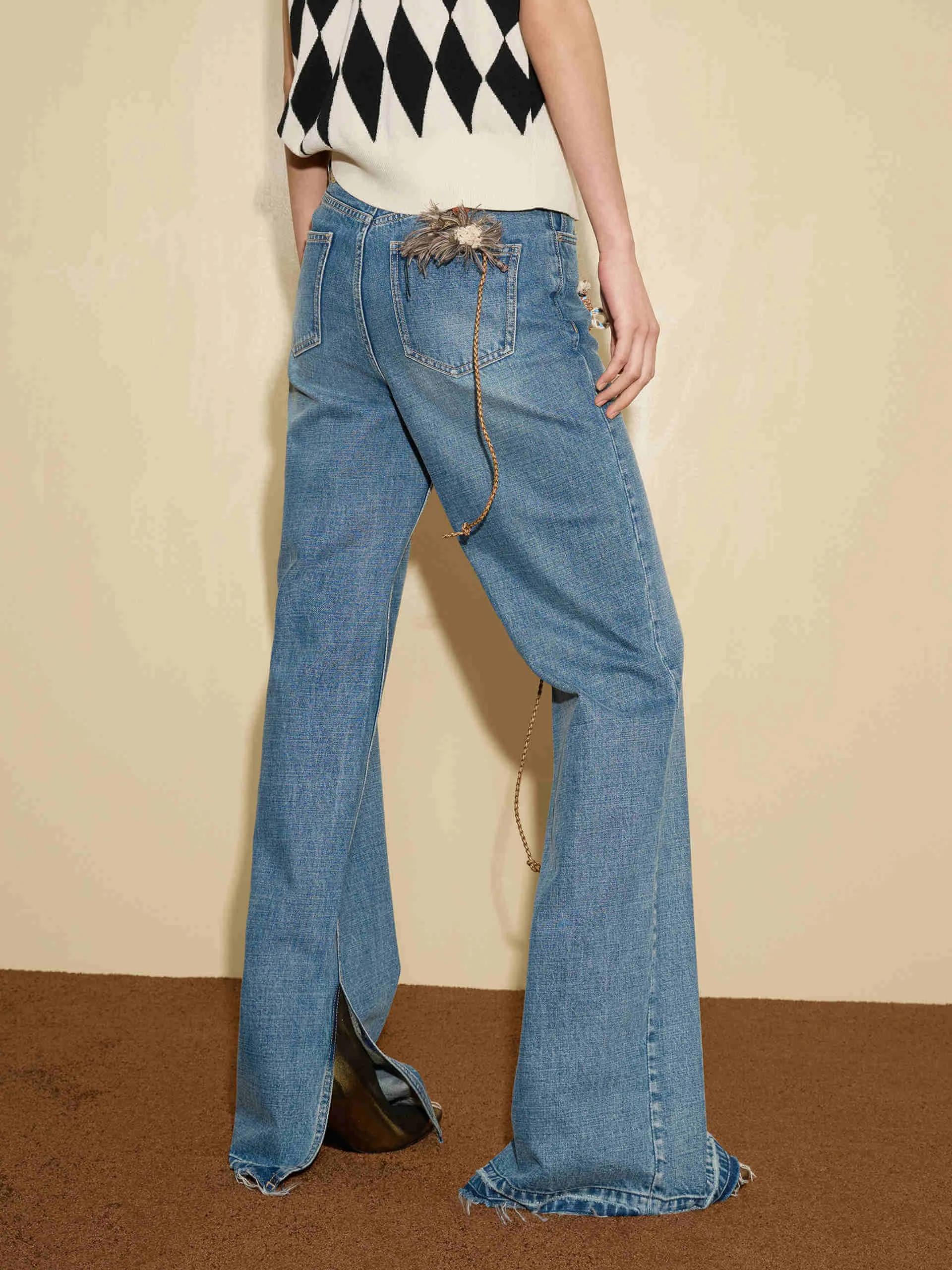 Side Slit Straight Leg Jeans