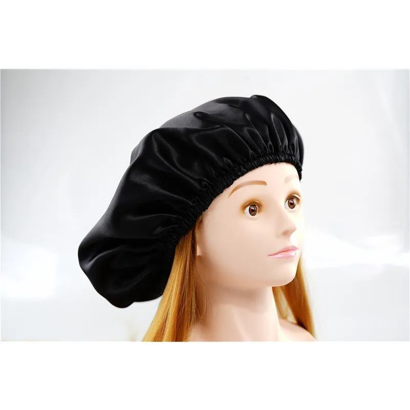 Silk Hair Bonnet - Double side no edge - Black