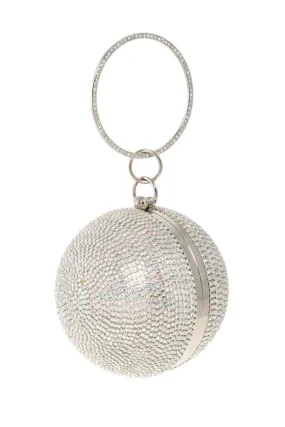 Silver Ball Rhinestone Clutch Evening Bag