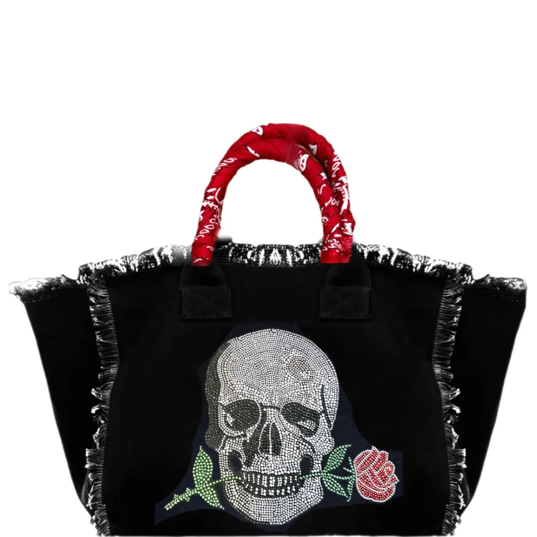 Skull & Rose Fringe Canvas Bag