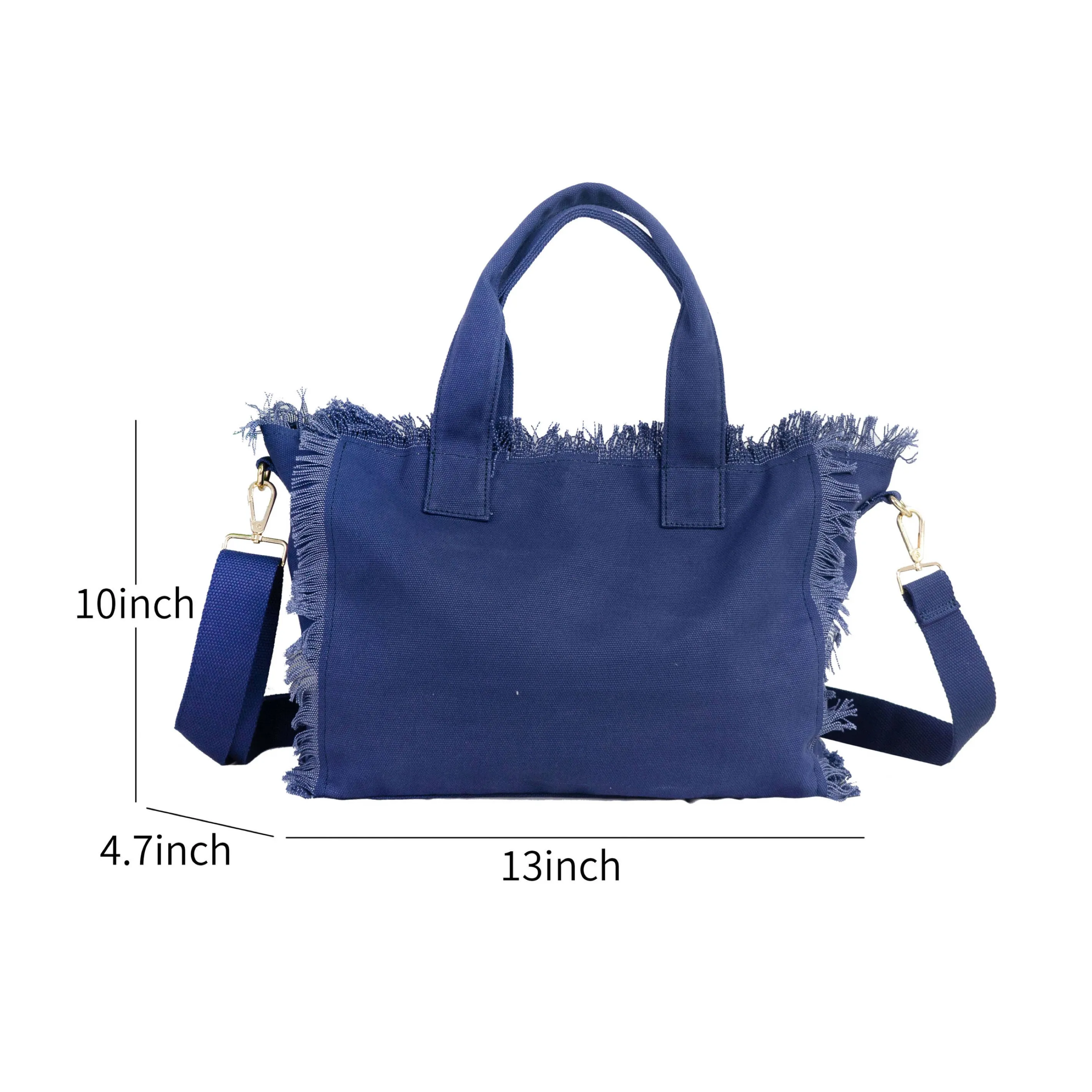 Small Fringe Canvas Tote With Solid Strap