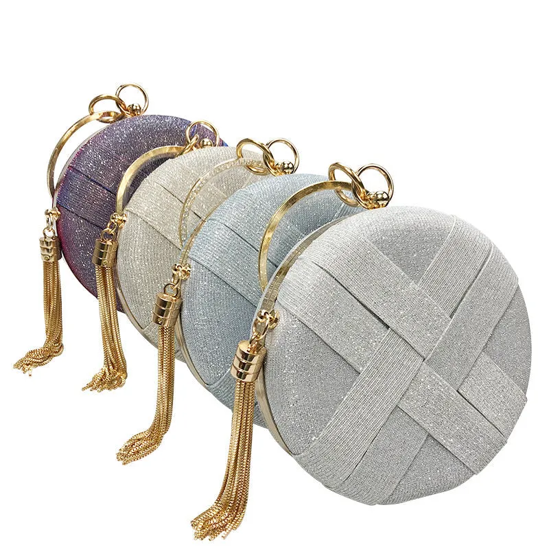 Sohiwoo Elegant Woven Satin Evening Bag Tassel Decor Dinner Clutch Purse Formal Banquet Handbag