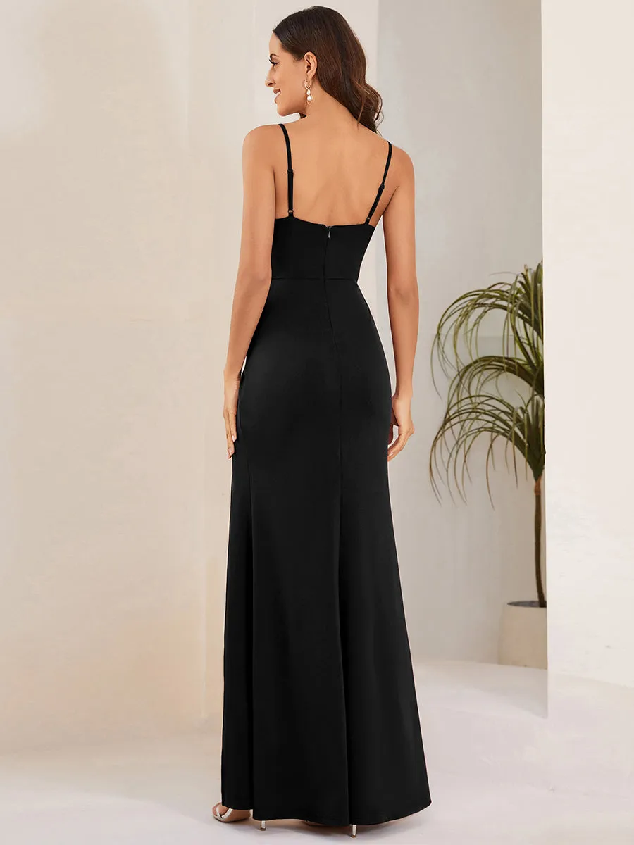 Spaghetti Straps Side Split Pleated Wholesale Evening Dresses