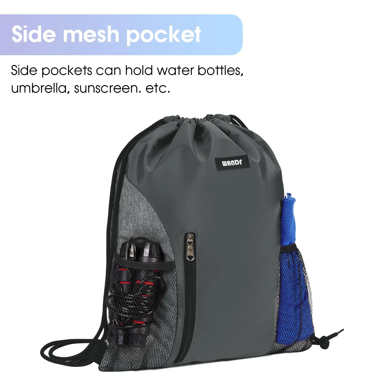 Sports Gym Drawstring Backpack with Mesh Pockets - WF6038