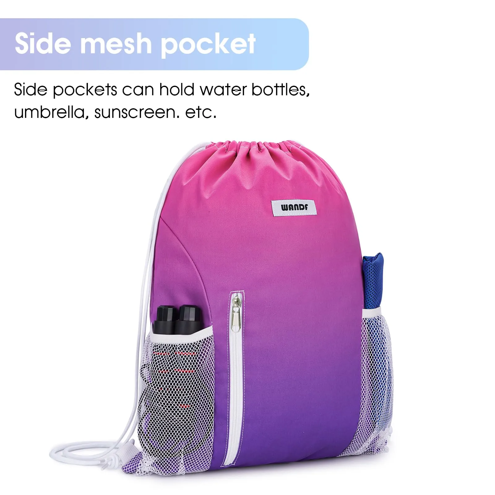 Sports Gym Drawstring Backpack with Mesh Pockets - WF6038