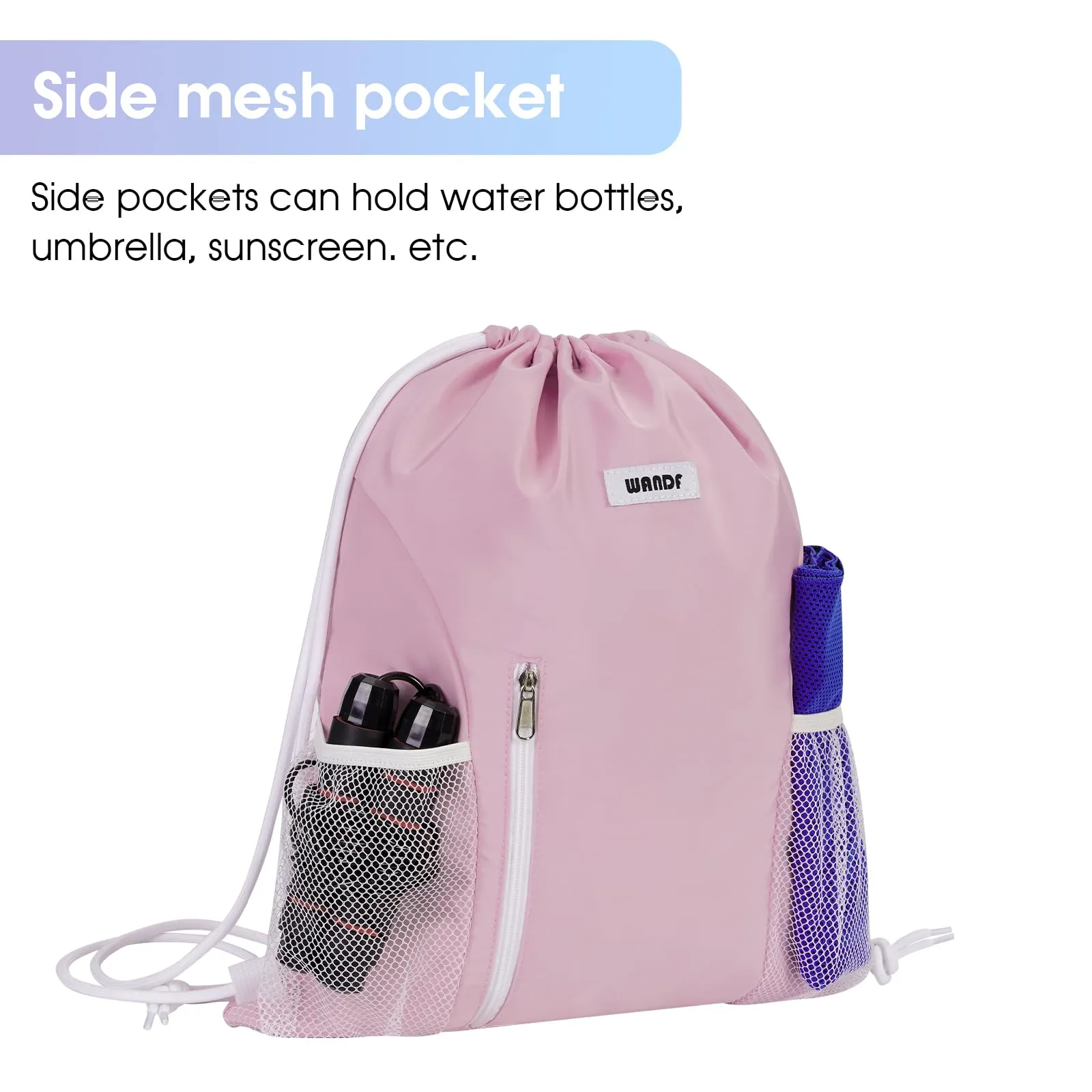 Sports Gym Drawstring Backpack with Mesh Pockets - WF6038