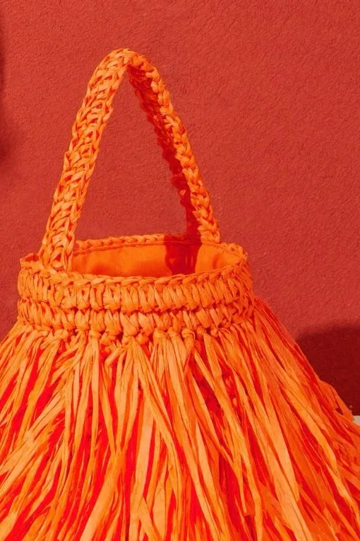 Straw Bucket Bag (Orange)