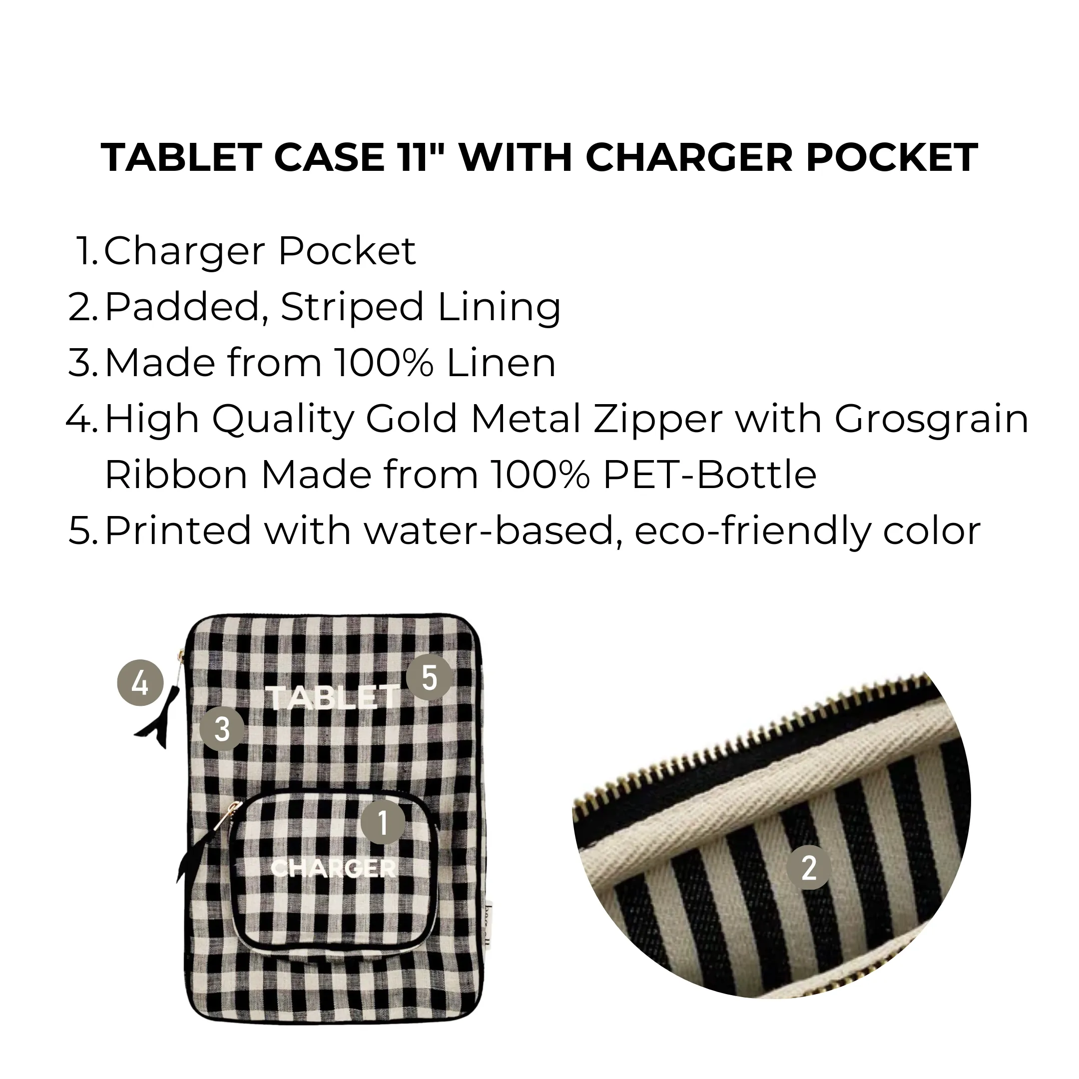 Tablet Case 11", Charger Pocket, Gingham