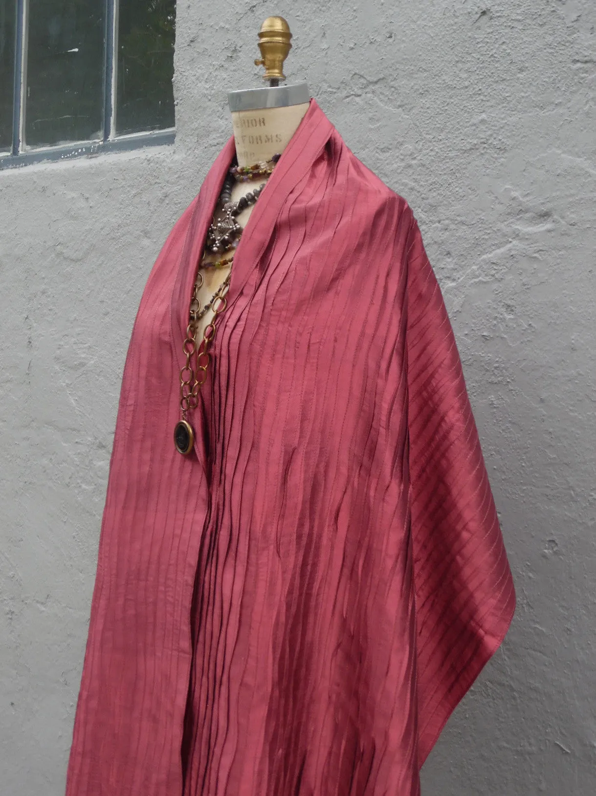 Thai Silk Pintuck Pleated Shawl Copper