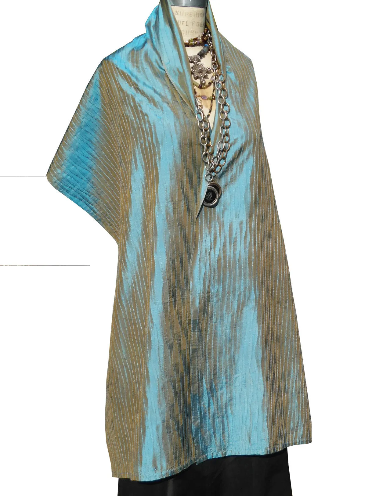 Thai Silk Pintuck Pleated Shawl Copper