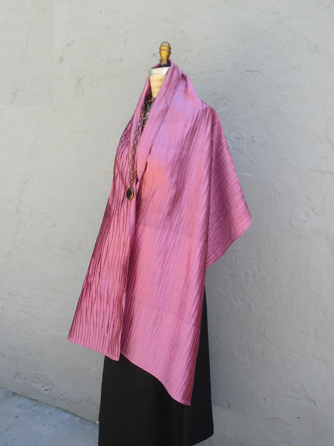 Thai Silk Pintuck Pleated Shawl Copper