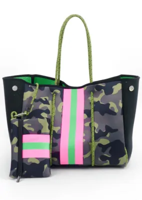 The Everything Bag - Camo Neon Pink Green Stripe