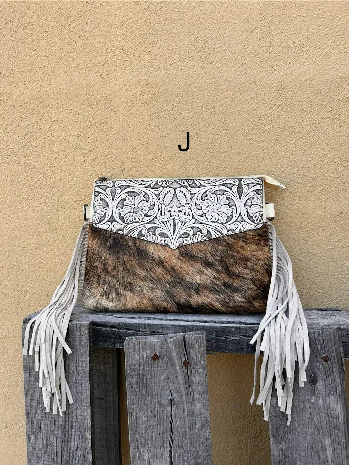 Top Notch Accessories Tooled Leather & Cowhide Purse In Beige 3073-1BG