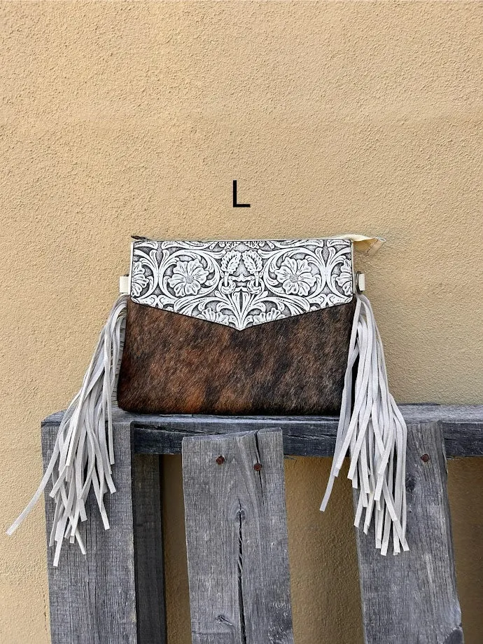 Top Notch Accessories Tooled Leather & Cowhide Purse In Beige 3073-1BG