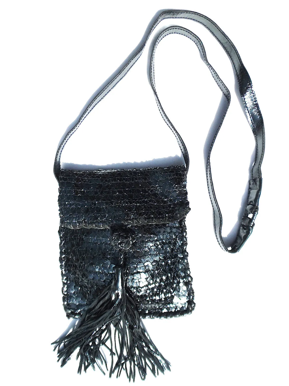 Tricot Woven Leather Crossbody Bag with Tassel