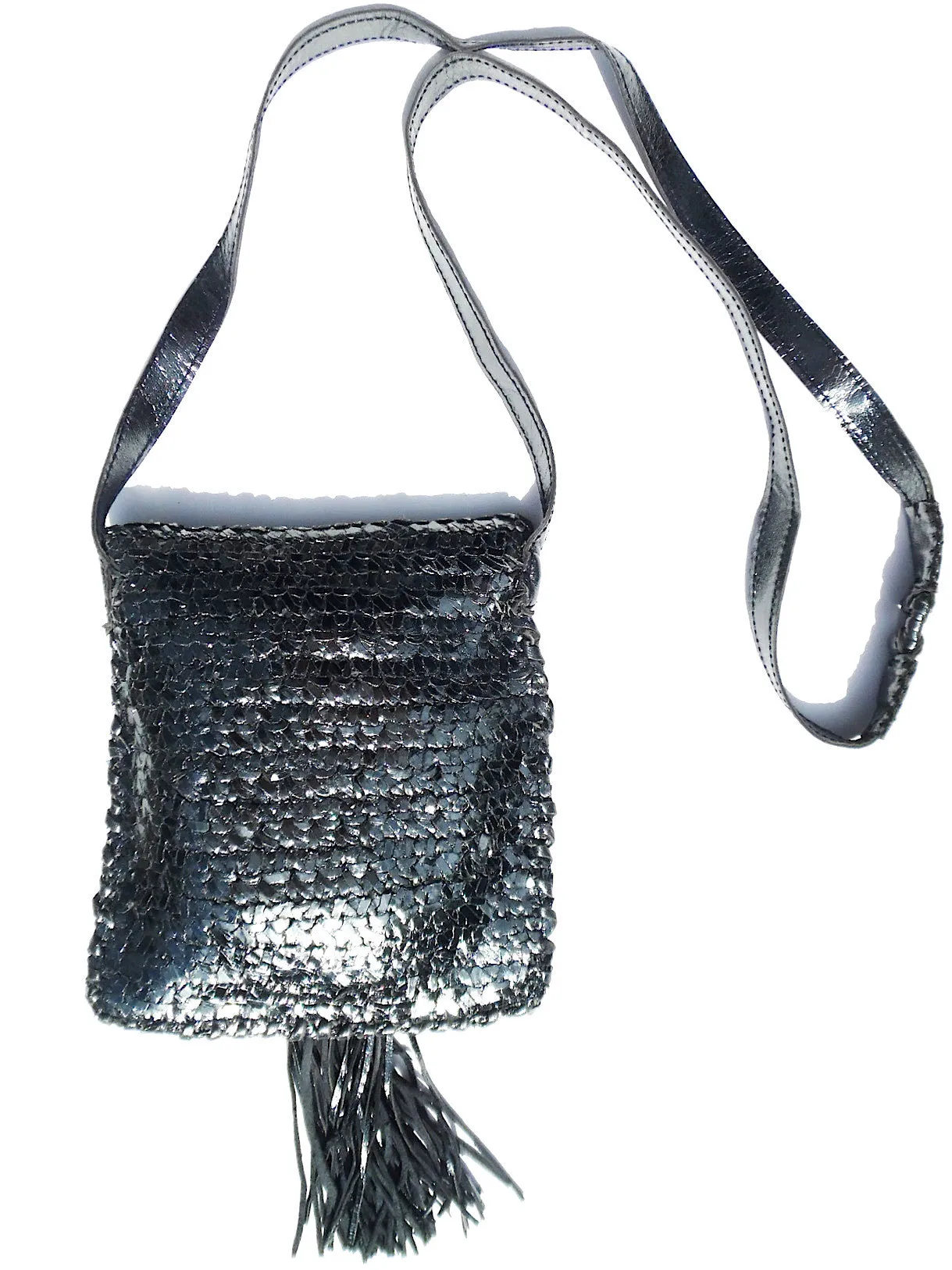 Tricot Woven Leather Crossbody Bag with Tassel