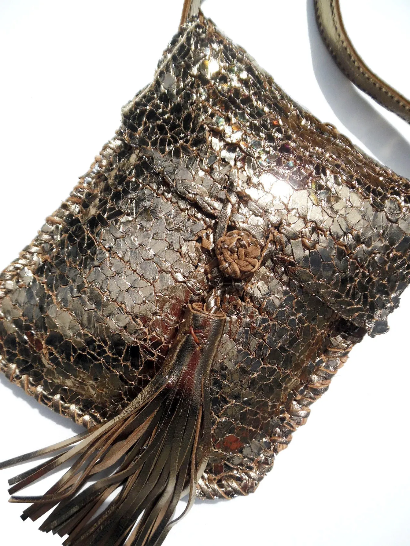 Tricot Woven Leather Crossbody Bag with Tassel