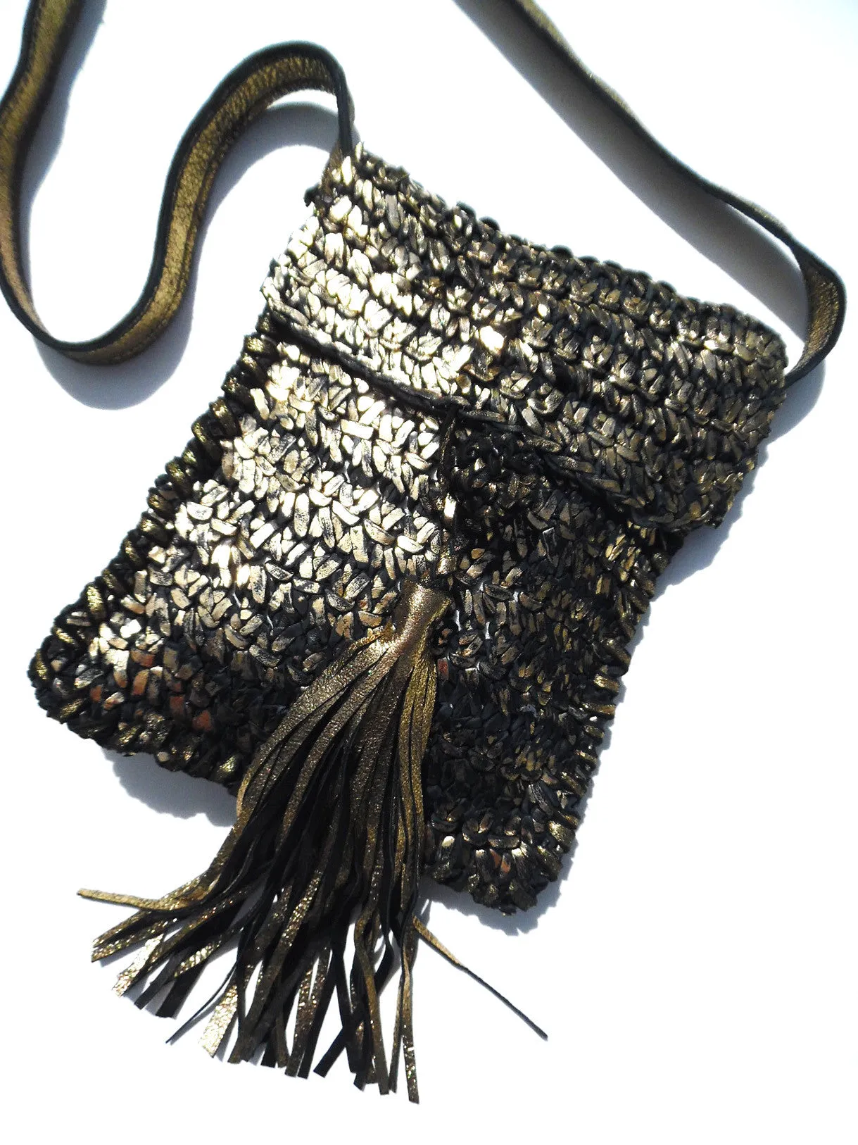 Tricot Woven Leather Crossbody Bag with Tassel