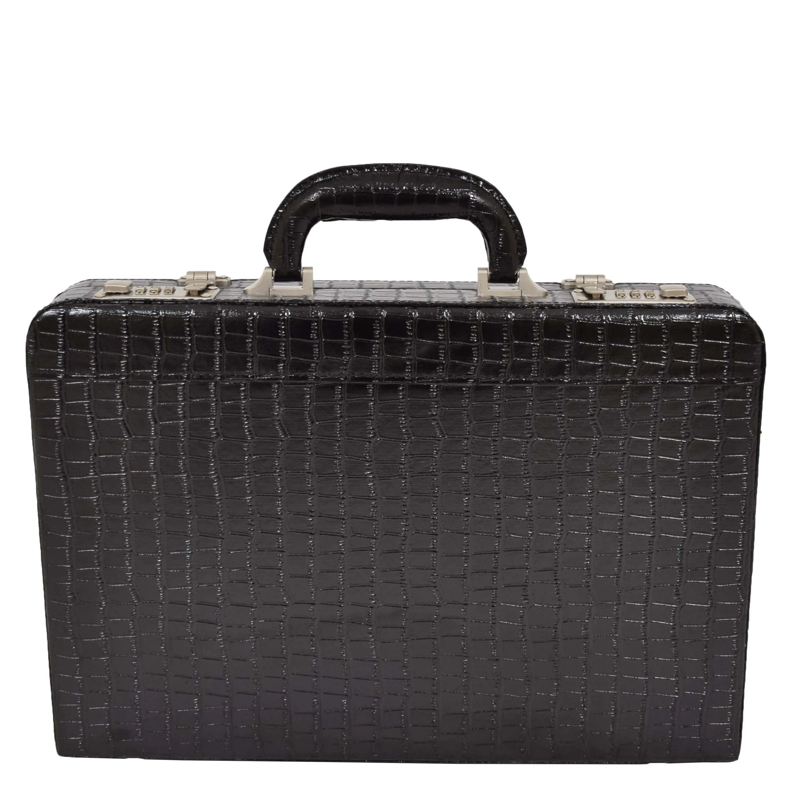 Unisex Slimline Attaché Croc Print Leather Look Briefcase Dual Lock Business Bag Cormac