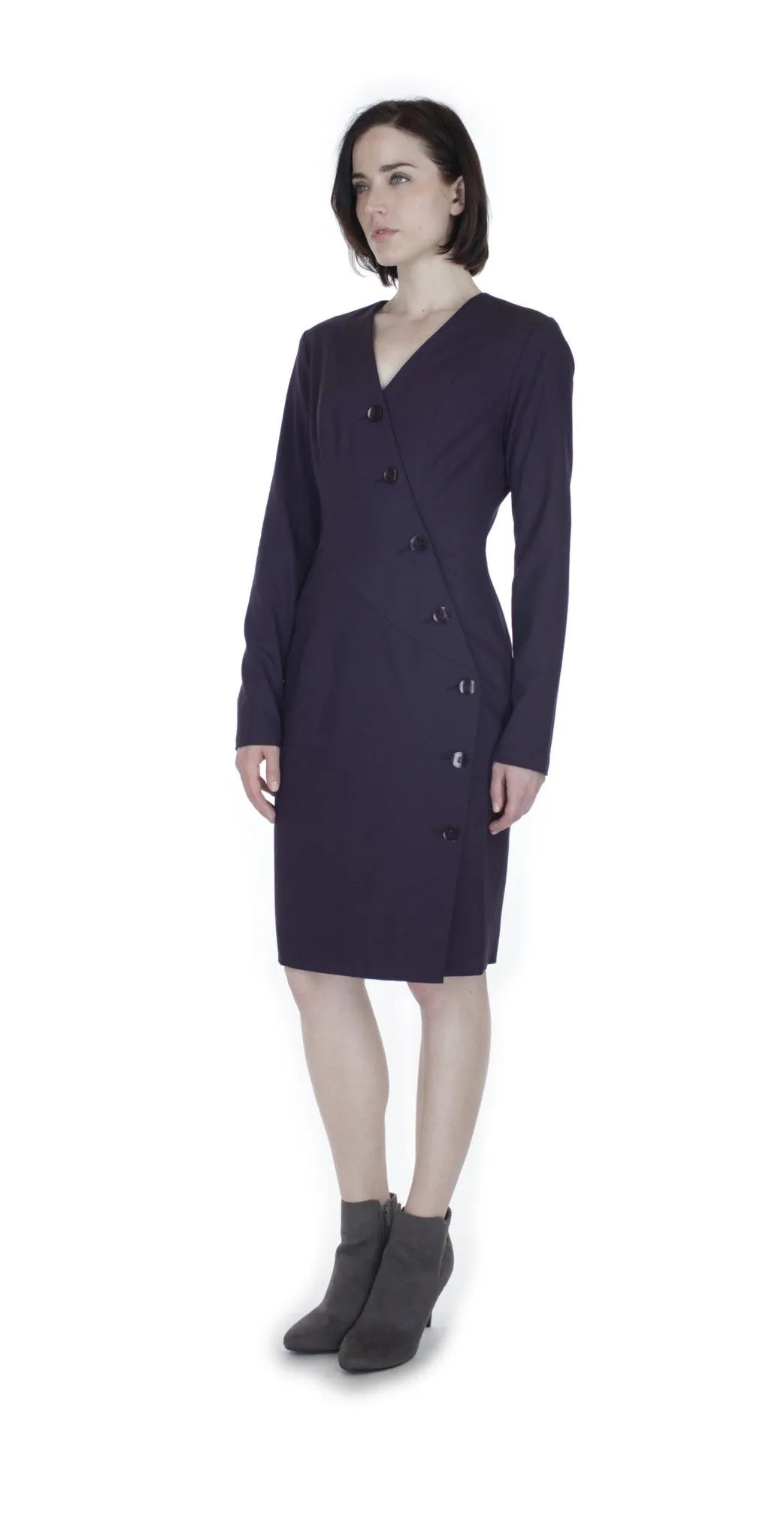 V Plunge Button Up Dress  /  Eggplant