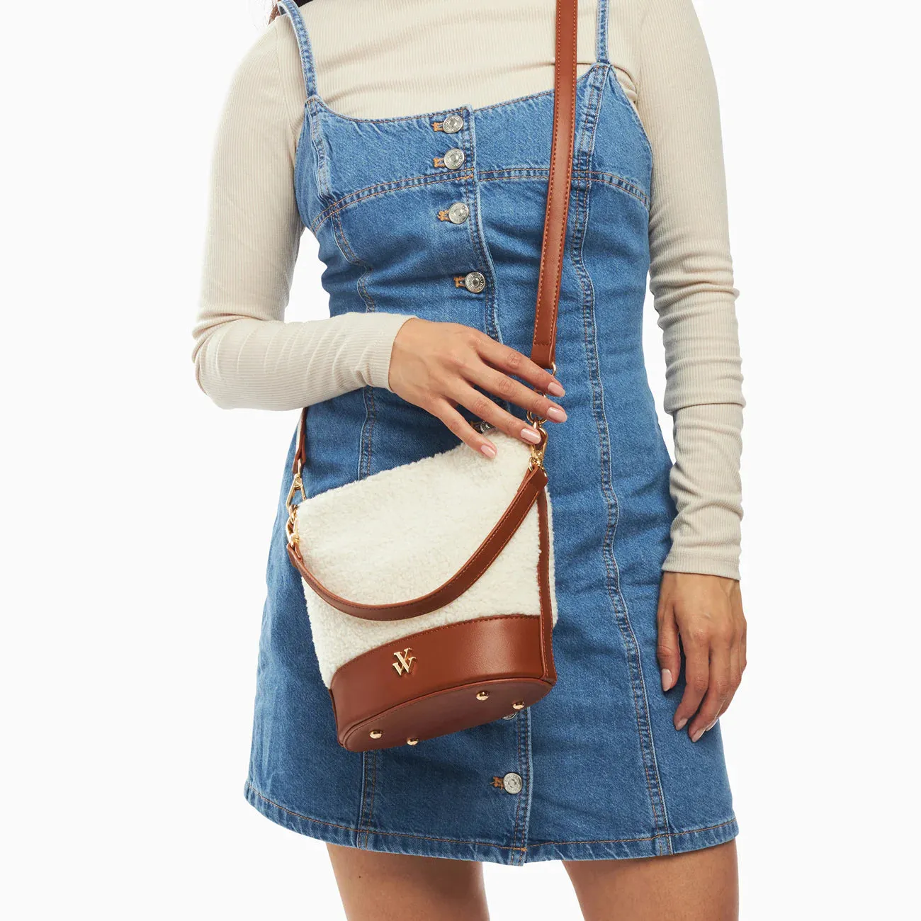 Vanessa Wu Milou Shearling Bucket Bag