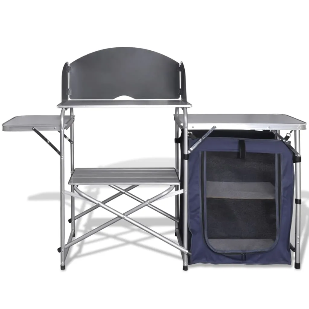 vidaXL Foldable Camping Kitchen Unit with Windshield Aluminum