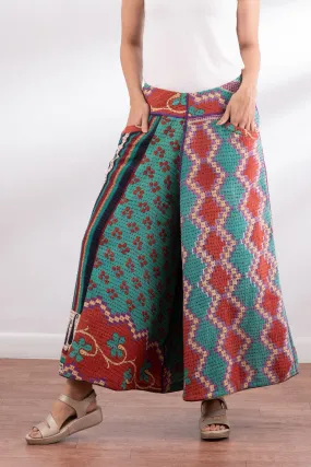 VINTAGE COTTON BBK KANTHA WIDE LEG PANTS